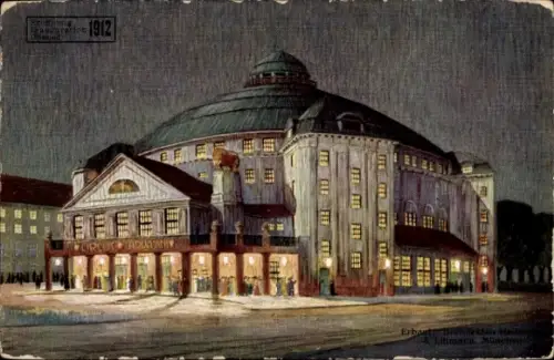 Künstler Ak Dresden Neustadt, Circus Theater Stosch-Sarrasani, Portal, Nachtbeleuchtung