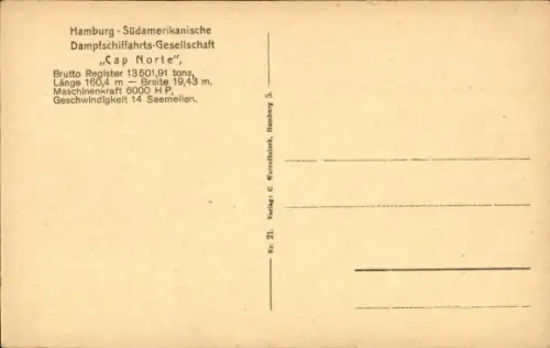 Ak Doppelschrauben-Schnelldampfer Cap Norte, HSDG