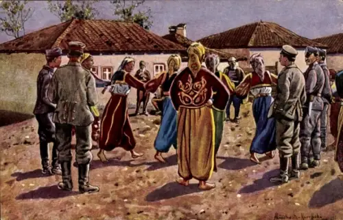 Künstler Ak Lüschwitz-Koreffski, Türkischer Kolo-Tanz, deutsche Soldaten, 1. WK