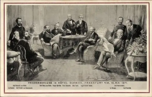 Künstler Ak Friedensschluss 10. Mai 1871 im Hotel Schwan, Frankfurt am Main