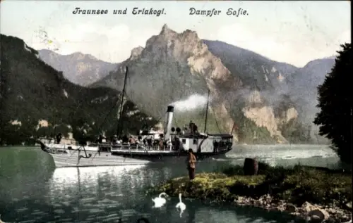 Ak Dampfer Sofie auf dem Traunsee, Erlakogl