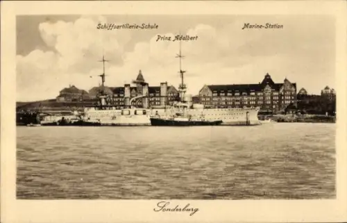 Ak Sønderborg Sonderburg Dänemark, Schiffsartillerie-Schule, Marine-Station, Schiff Prinz Adalbert