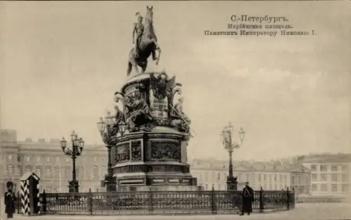 CPA Saint-Pétersbourg Russie, Place Maries, Monument de Nicolas I
