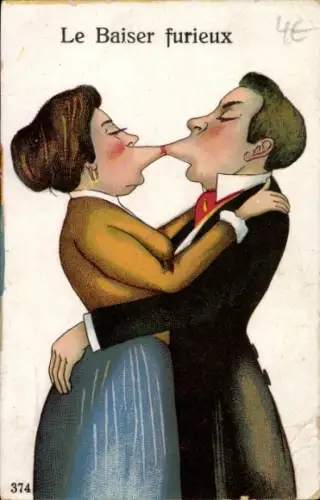 Künstler Ak Le Baiser furieux, Kuss, Humor