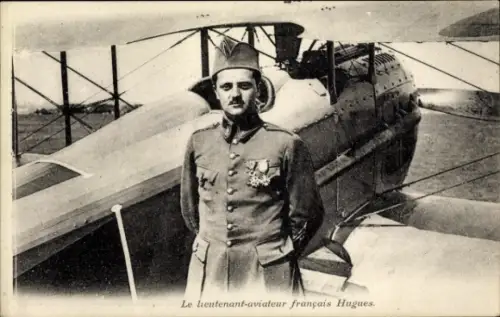 CPA Le Lieutenant-Aviateur Français Hugues, Flugzeug
