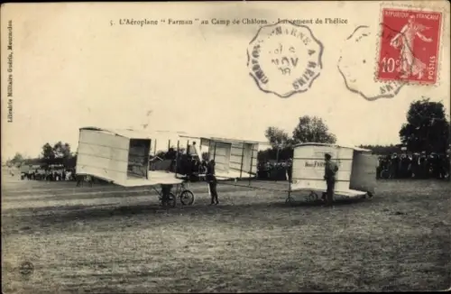 Ak Aeroplane Farman au Camp de Chalons, Lancement de l'helice