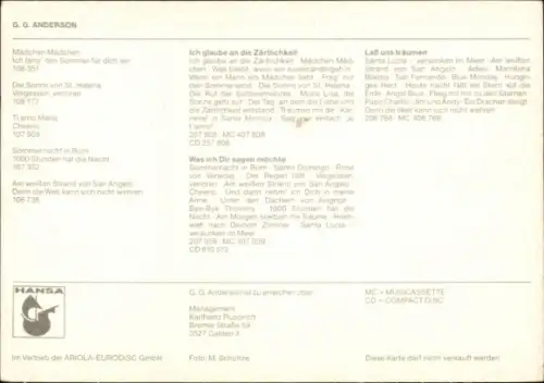 Autogrammkarte Sänger G. G. Anderson, Portrait, Autogramm