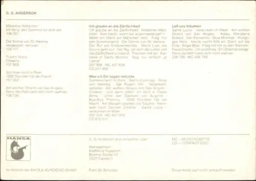 Autogrammkarte Sänger G. G. Anderson, Portrait, Autogramm