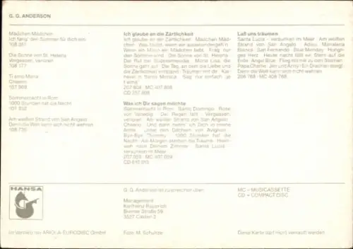 Autogrammkarte Sänger G. G. Anderson, Portrait, Autogramm