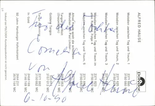 Autogrammkarte Sänger Alfred Hause, Portrait, Autogramm