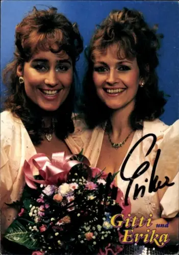 Autogrammkarte Sängerinnen Duo Gitti und Erika, Portrait, Autogramme