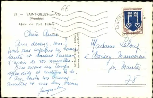 Ak Saint Gilles sur Vie Vendée, Quai du Port Fidele