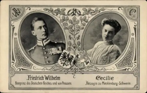 Wappen Ak Kronprinz Wilhelm von Preußen, Kronprinzessin Cecilie von Preußen, Portrait