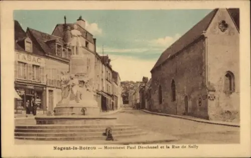 Ak Nogent le Rotrou Eure et Loir, Monument Paul Deschanel, Rue de Sully