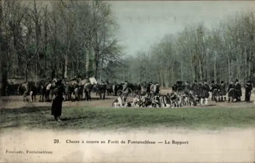 Ak Fontainebleau Seine et Marne, Forêt, Jagdszene