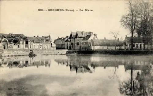 Ak Conches en Ouche Eure, bild eines Gewässers, Häuserzeile, Spiegelung im Wasser