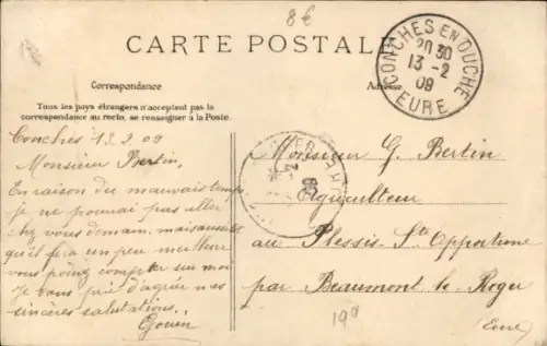 Ak Conches en Ouche Eure, Stadtansicht, Kirche, Bäume, Platz, alte Architektur