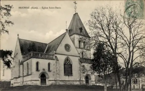 Ak Brionne Eure, Église Saint-Denis, s Gebäudebild, Bäume im Vordergrund