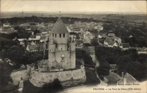 Ak Provins Seine et Marne, Tower of Caesar, 12th century, view over the town, historic architectu
