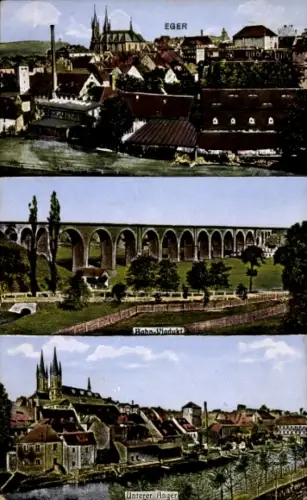 Ak Cheb Eger Region Karlsbad, Teilansicht, Bahnviadukt, Unterer Anger