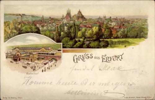 Litho Erfurt in Thüringen, Gesamtansicht, Bahnhof