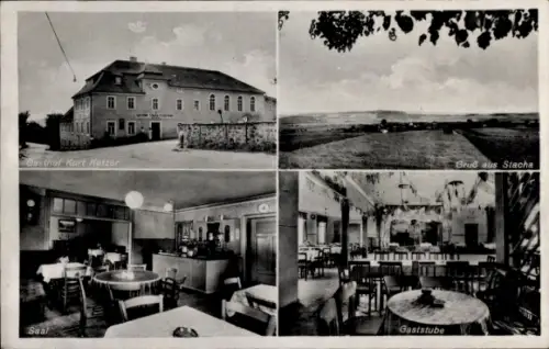 Ak Stacha Demitz Thumitz in Sachsen, Gasthof Kurt Katzer, Panorama