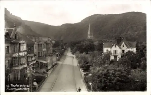 Ak Thale im Harz, Thale a/Harz, Hubertusstraße, Landschaft, Häuser, Kirche