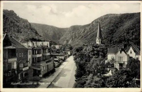 Ak Thale im Harz, Hubertusstraße, malerische Landschaft, Kirche, Häuser