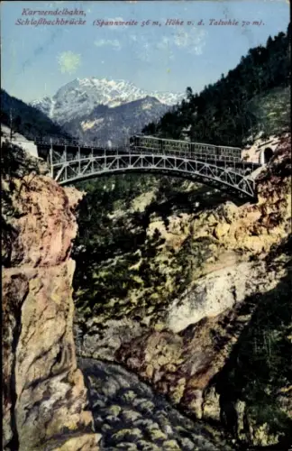 Ak Reith bei Seefeld Tirol, Karwendelbahn, Mittenwaldbahn, Brücke über Schlucht, Alpenlandschaft,