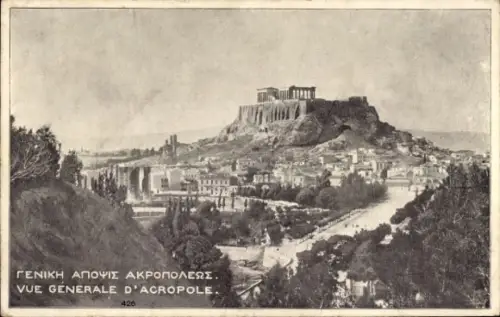 Ak Athen Griechenland, Viktorische Akropolis, antike Ruinen, Landschaftsaufnahme