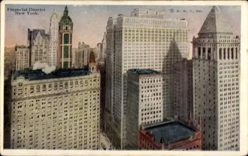 Ak New York City USA, Financial District, New York, Hochhäuser, geschäftliches Zentrum