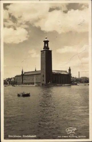 Ak Stockholm Schweden,  Stadshuset, Wasser, Boot, 1932