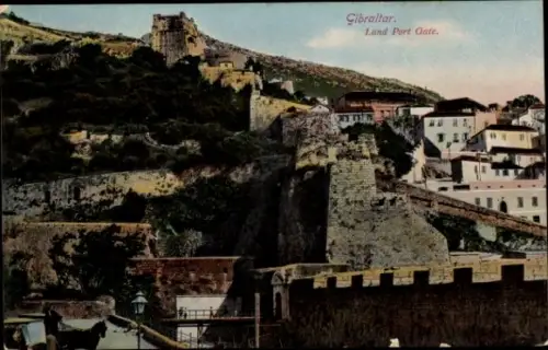 Ak Gibraltar, Land Port Gate, Teilansicht des Ortes