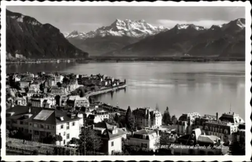 Ak Montreux Kanton Waadt Schweiz, Blick auf  Dents du Midi, See, Berge, Stadtansicht