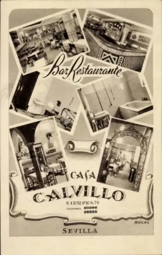 Ak Sevilla Andalusien Spanien, Bar Restaurante Casa Calvillo, Calle Sierpes 74