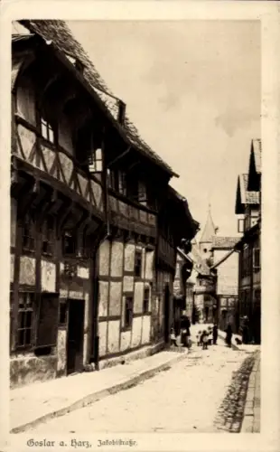 Ak Goslar am Harz, Goslar a. Harz, Jakobstraße, Fachwerkhäuser, Straße, Menschen