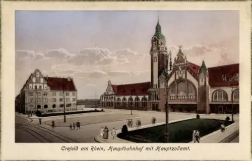 Ak Krefeld am Niederrhein, Hauptbahnhof mit Hauptzollamt