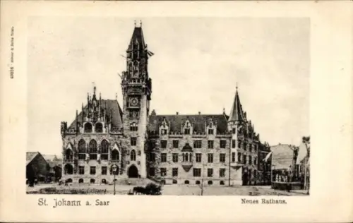 Ak St. Johann Saarbrücken im Saarland, Neues Rathaus,  Architektur, schwarz-weiß, keine Personen,