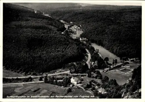 Ak Waldenbuch in Württemberg, Fliegeraufnahme, Burkhardtsmühle, Freibad, Siebenmühlental