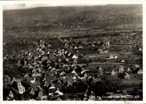 Ak Lörrach in Baden, Luftaufnahme von Qeil bei Lörrach, hölzerne Dächer, Landschaft