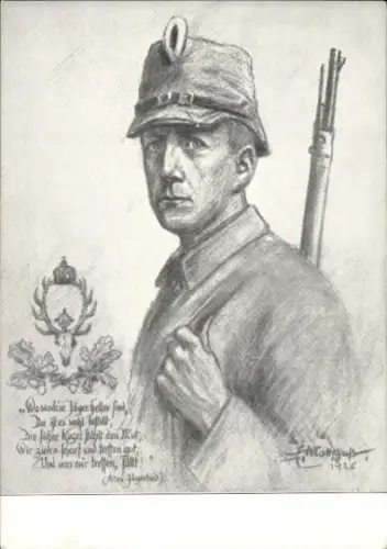Künstler Ak Jäger in Uniform 1926, Wo wack're Jäger Helfer sind