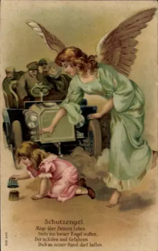 Präge Ak Schutzengel, Kind, Auto, Möge über Deinem Leben Stets ein treuer Engel wallen