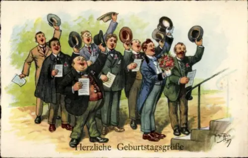 Künstler Ak Thiele, Arthur, Glückwunsch Geburtstag, Sänger, Gratulanten