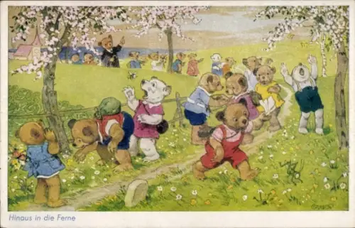 Künstler Ak Baumgarten, Fritz, Hinaus in die Ferne, Bären