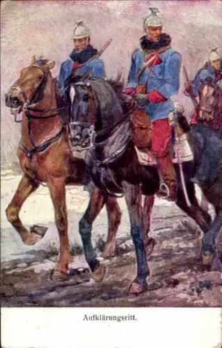 Künstler Ak KuK-Armee, Aufklärungsritt, Soldaten zu Pferden