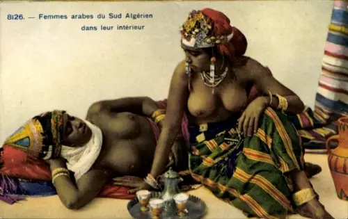 Ak Algerien, Maghreb, Barbusige Frauen, Schmuck