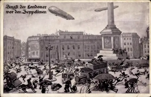 Ak London City England, Angst der Londoner vor den Zeppelinen