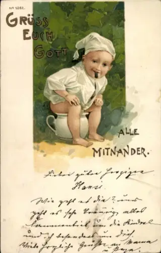 Litho Kind auf dem Nachttopf, Toilettenhumor