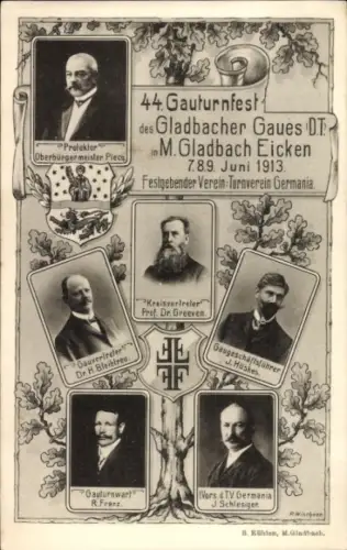 Ak Mönchengladbach am Niederrhein, 44. Gauturnfest 1913, Oberbürgermeister, Gauvertreter