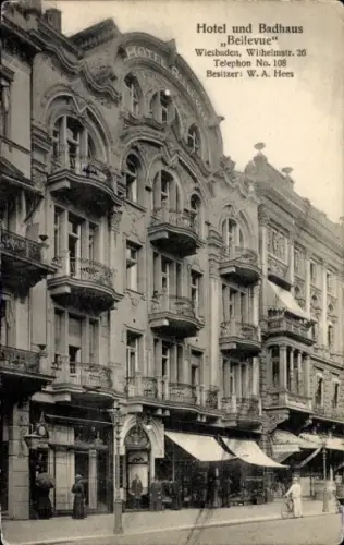 Ak Wiesbaden in Hessen, Hotel und Badhaus Bellevue, Wilhelmstraße 26